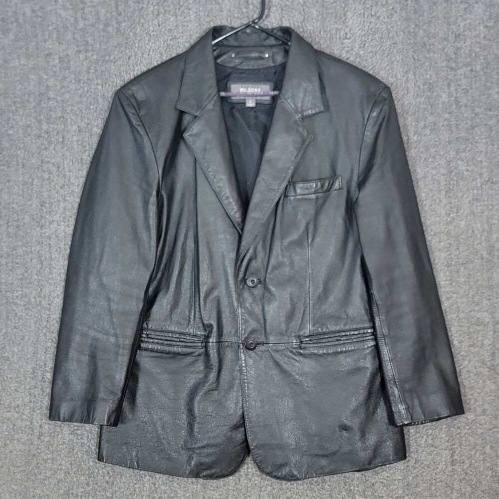 Wilsons Leather Blazer Mens Large Black Two Button Classic Leather Jacket